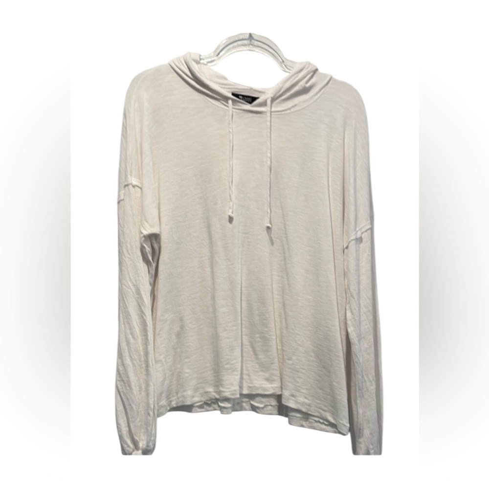 Michael Lauren Cream Hooded Long Sleeve Top